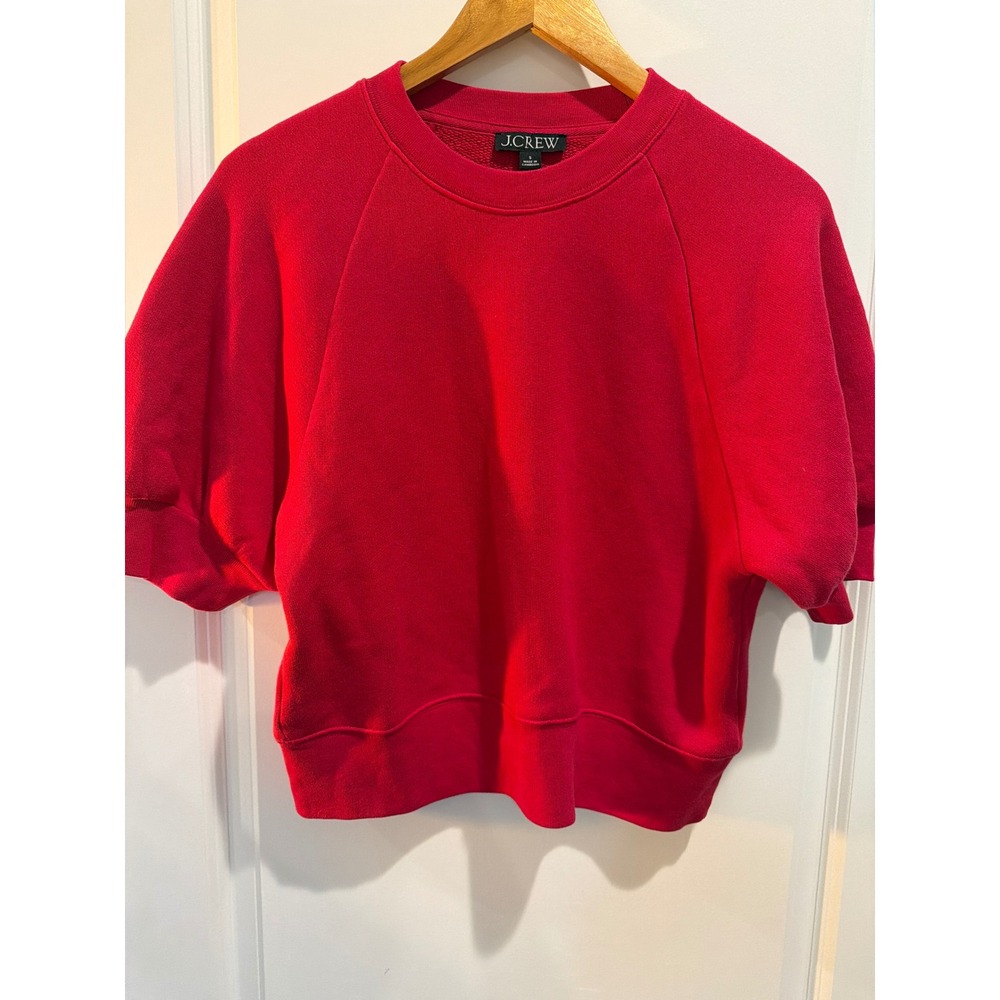 J.Crew Womens Short Sleeve Sweatshirt Red Cotton French Terry Raglan Small